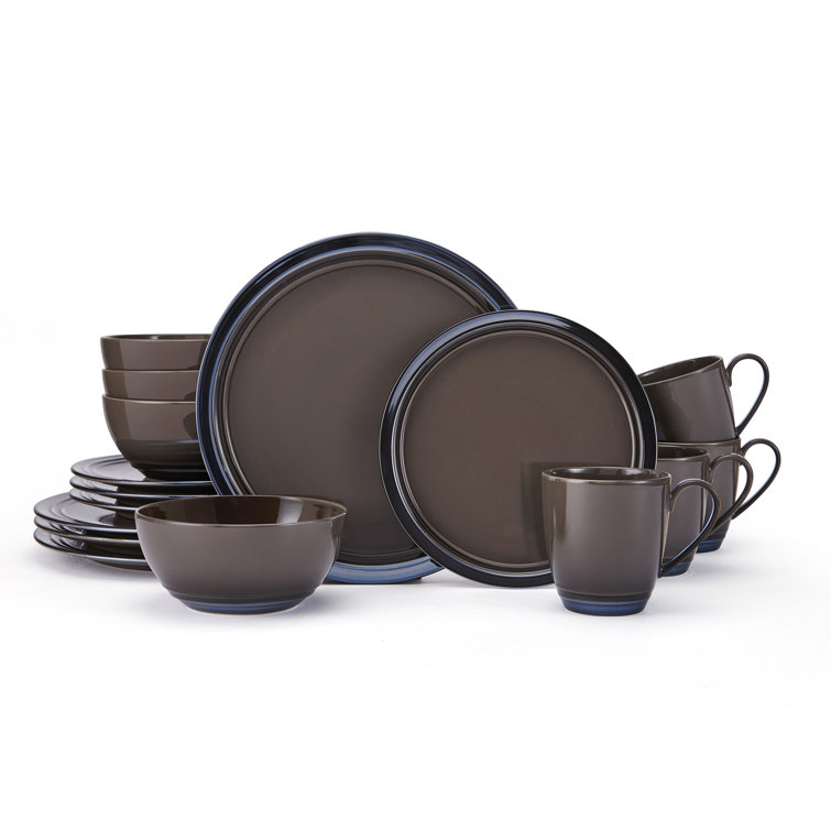 Elura Dark Brown Ceramic 16-Piece Dinnerware Set, Service for 4