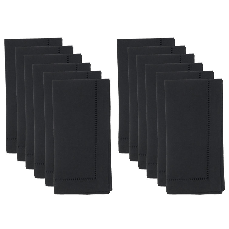 Black Polyester Dinner Napkins with Hemstitched Border, Set of 12