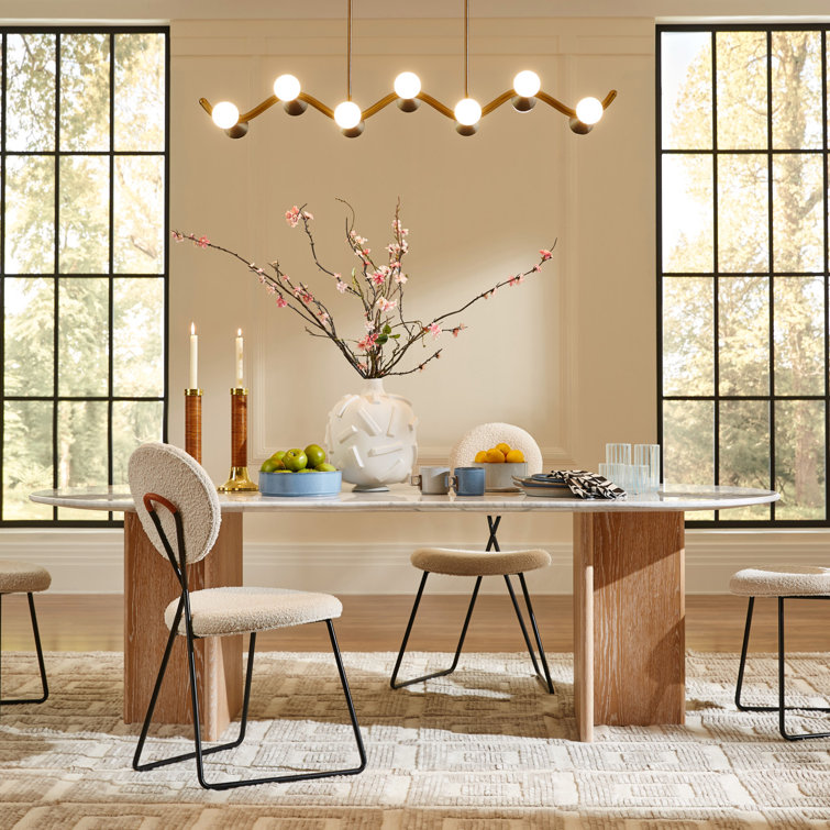 Oval White Marble and Oak Pedestal Dining Table