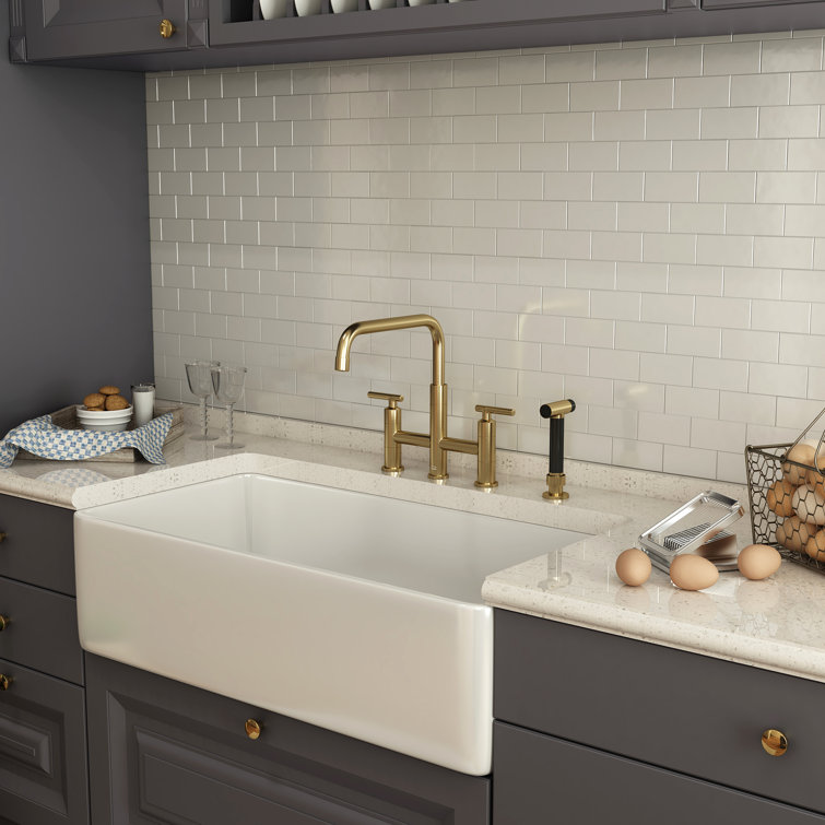 Brushed Gold Bridge Kitchen Faucet with Pull-out Spray