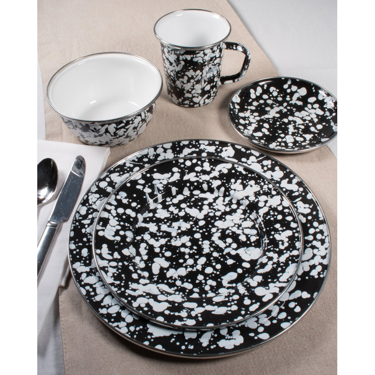15.5'' Black and White Swirl Enamelware Round Serving Tray