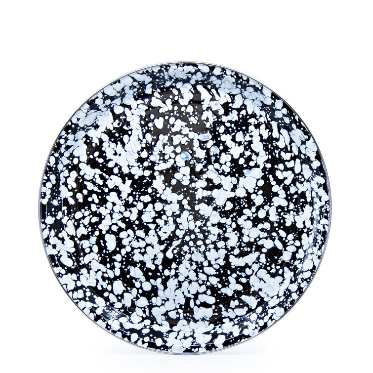 15.5'' Black and White Swirl Enamelware Round Serving Tray