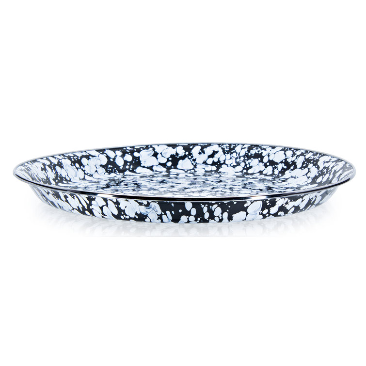 15.5'' Black and White Swirl Enamelware Round Serving Tray