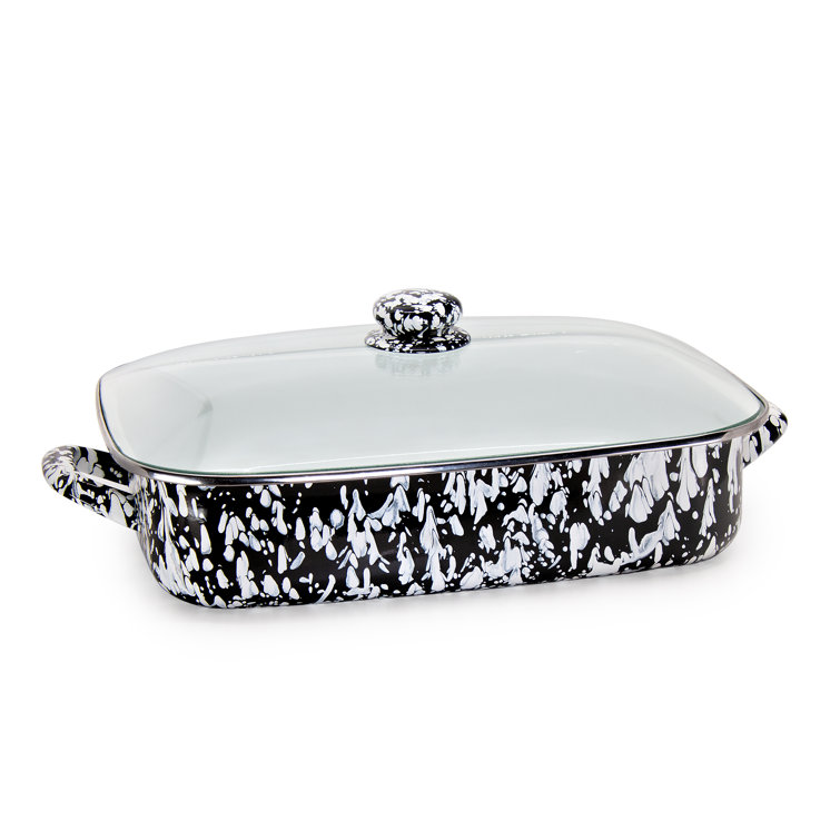 Black and White Swirl Non-Stick Rectangular Lasagna Pan with Lid
