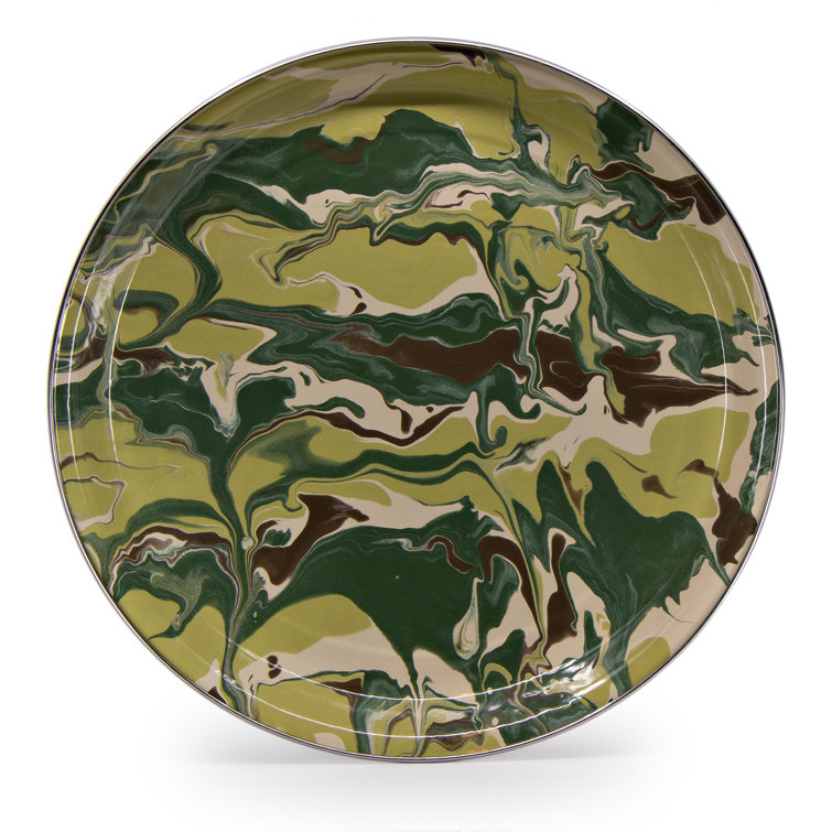 Camouflage Green and Brown Enamel Round Serving Tray