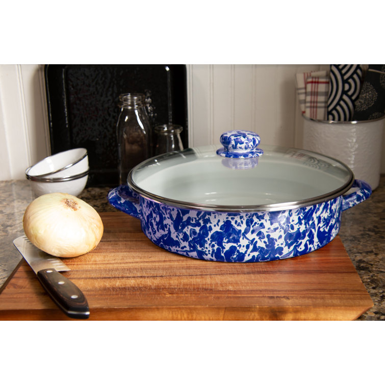 Gray and White Swirl Non-Stick Aluminum Saute Pan with Glass Lid