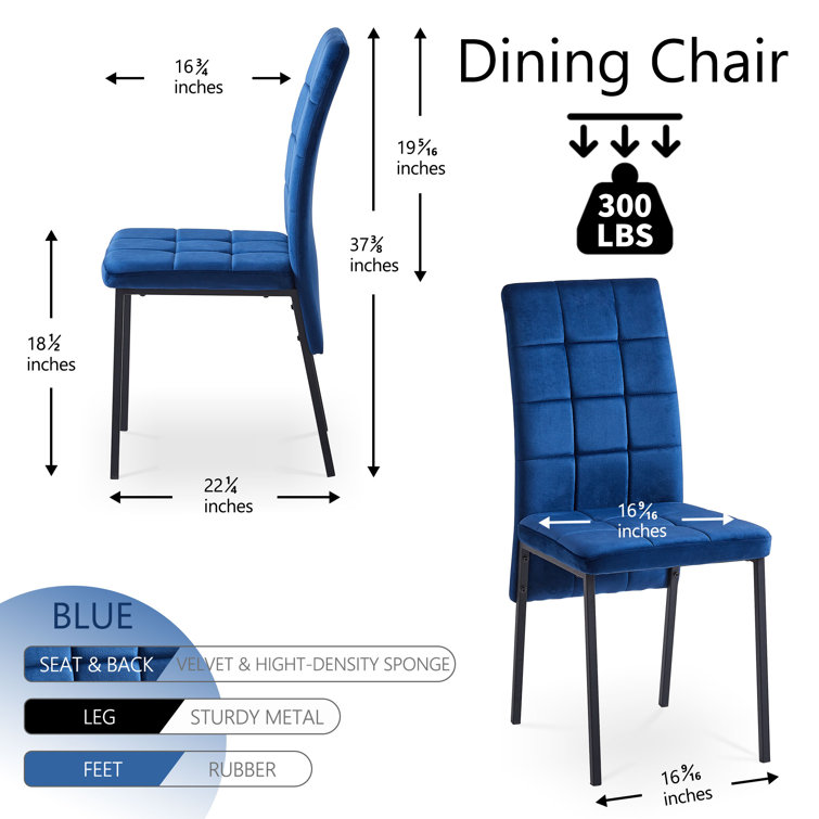 Navy Blue Velvet High Back Side Chairs with Black Metal Legs, Set of 4