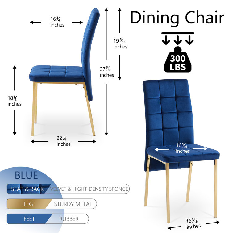 Blue Velvet High Back Side Chair with Golden Metal Legs