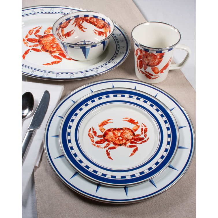 Crab House Red and Blue Ceramic Oval Platter