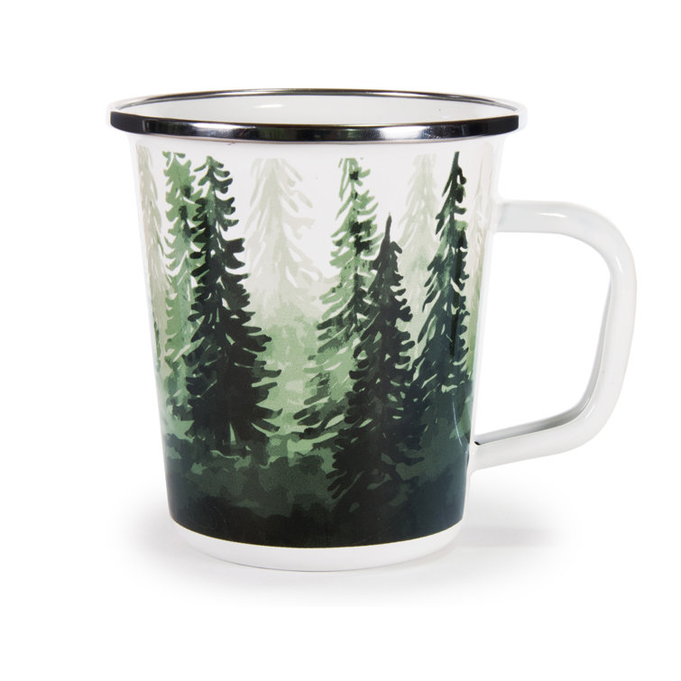 Forest Glen Enamelware Latte Mugs with Stainless Steel Rim, Set of 4
