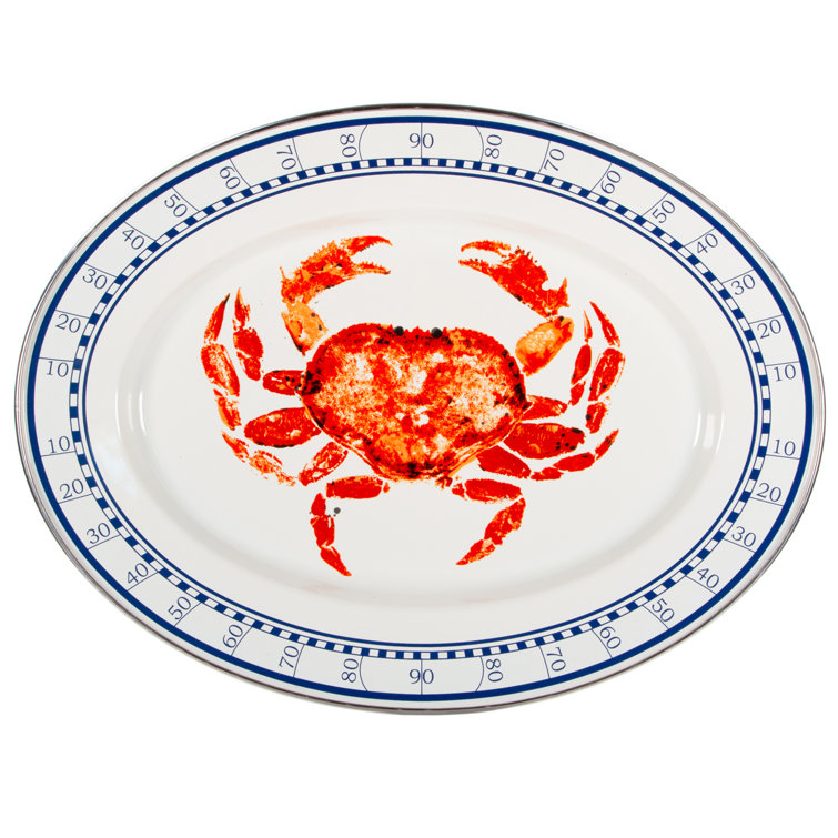 Crab House Red and Blue Ceramic Oval Platter