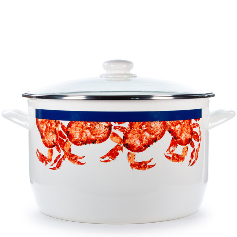 18 qt White Enamelware Stock Pot with Crab Print