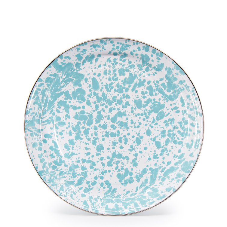 White Circular Enamel Tray with Stainless Steel Accents