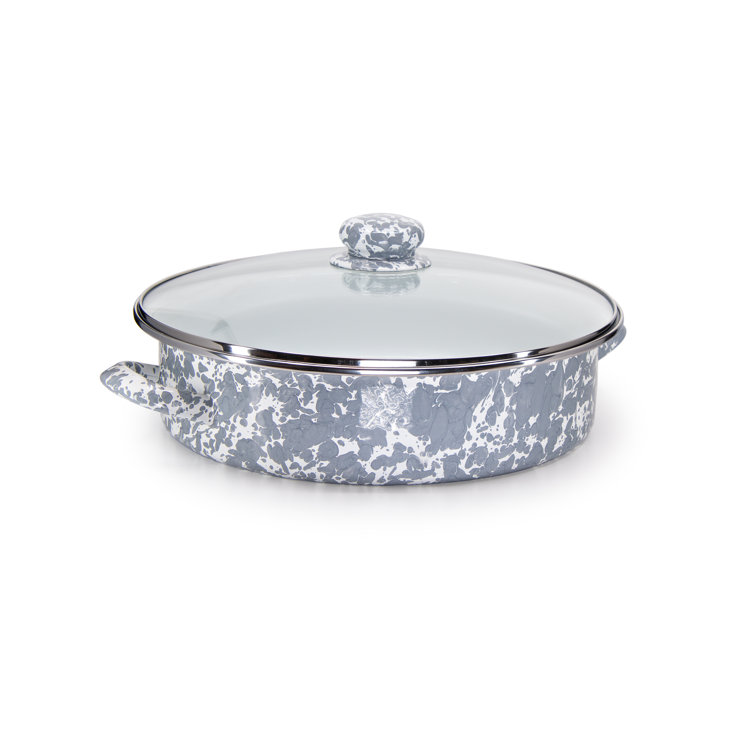 Gray and White Swirl Non-Stick Aluminum Saute Pan with Glass Lid