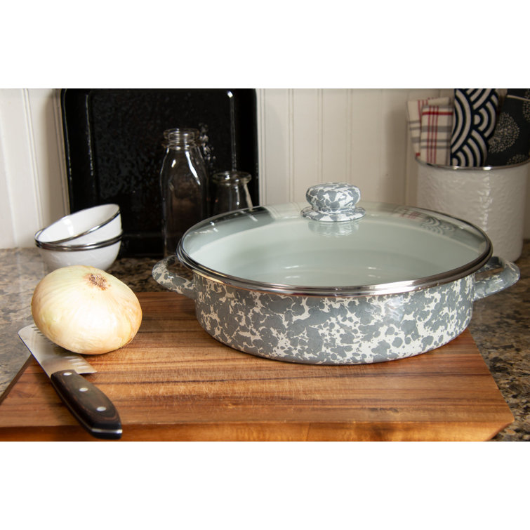 Gray and White Swirl Non-Stick Aluminum Saute Pan with Glass Lid