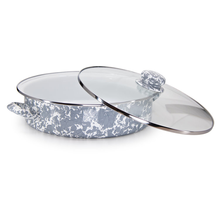 Gray and White Swirl Non-Stick Aluminum Saute Pan with Glass Lid
