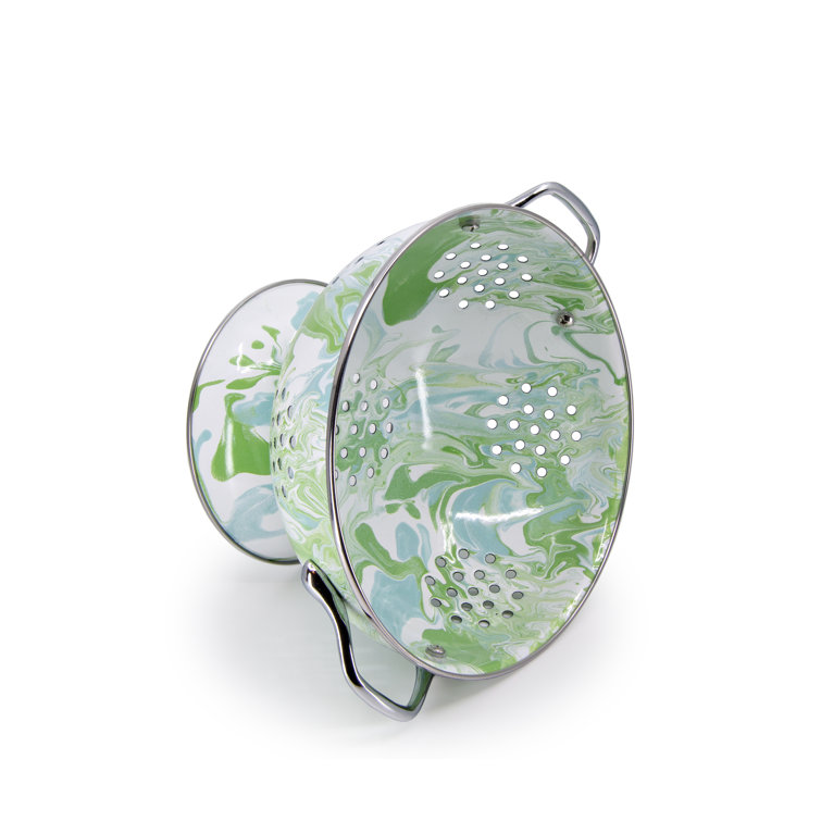 Modern Monet Green and White Porcelain Enamel Colander