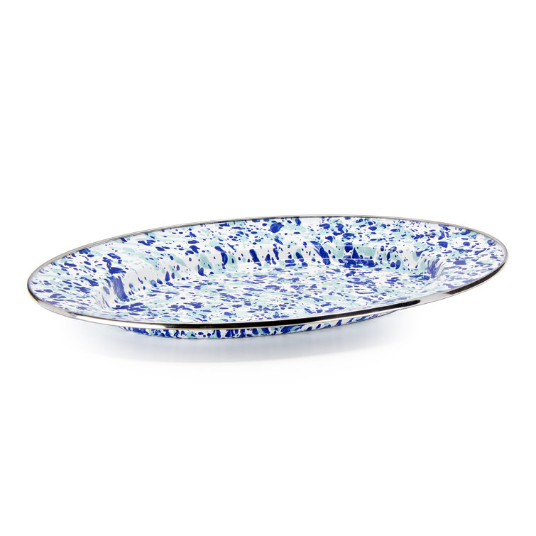 Handmade Blue and White Ceramic Oval Platter