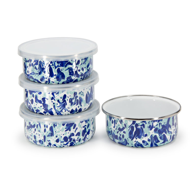 Set of 4 Blue and White Ceramic Soup Bowls with Lids