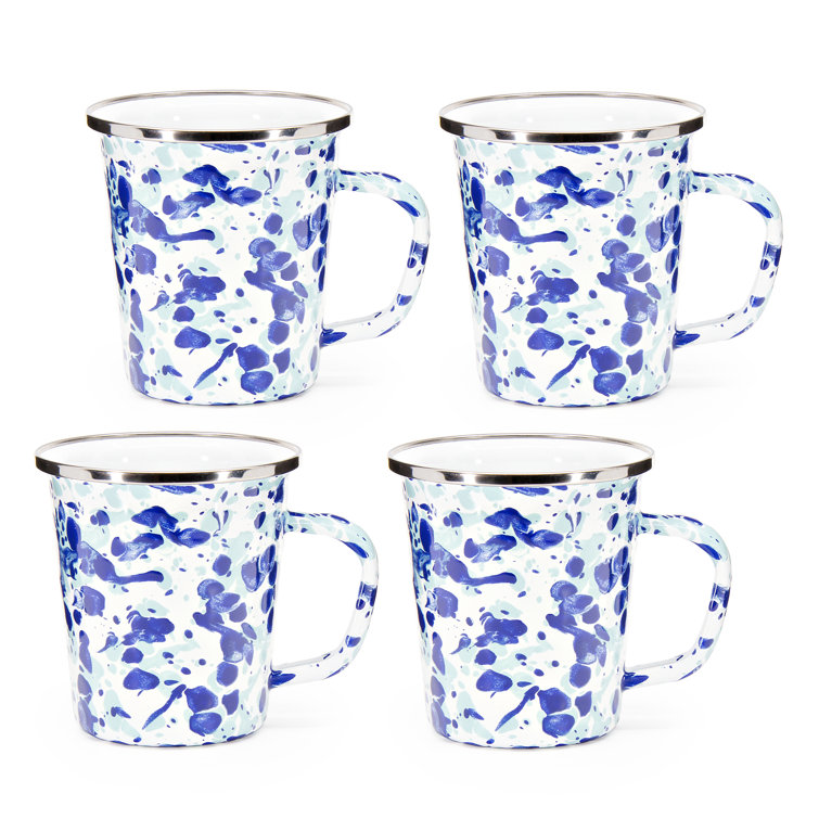 Set of 4 Blue and White Enamel Latte Mugs