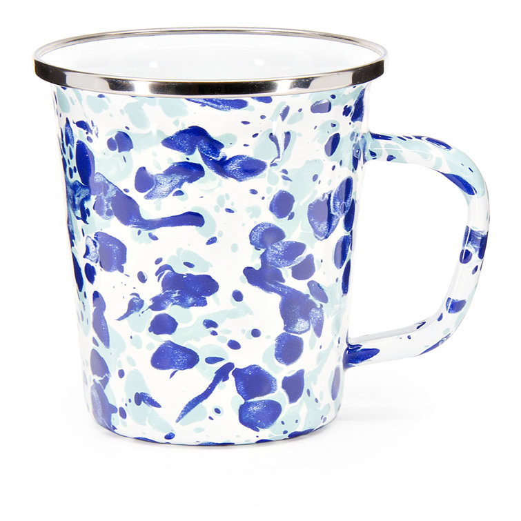 Set of 4 Blue and White Enamel Latte Mugs