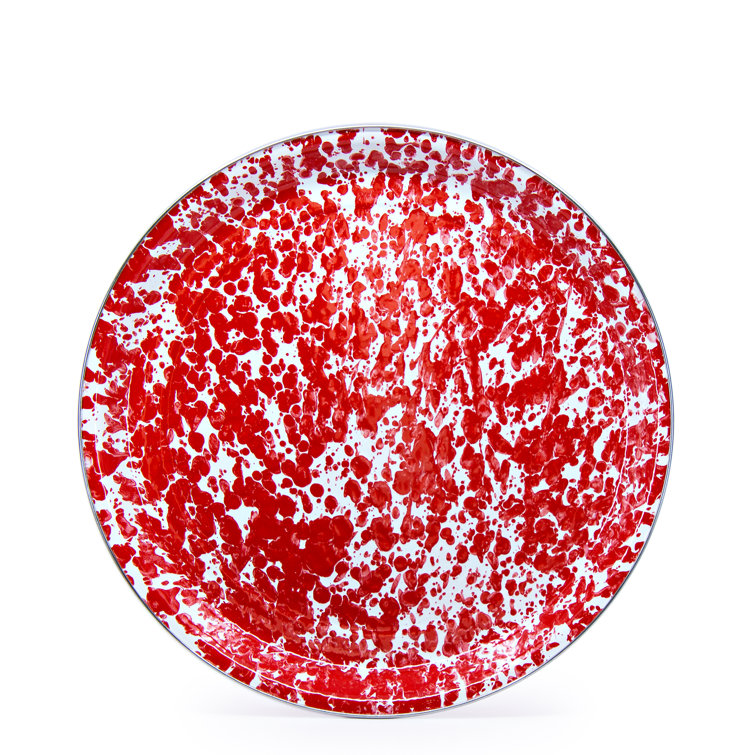 White Circular Enamel Tray with Stainless Steel Accents