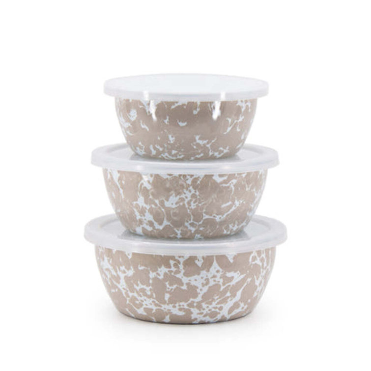 Taupe Swirl Ceramic Nesting Bowls with Lids
