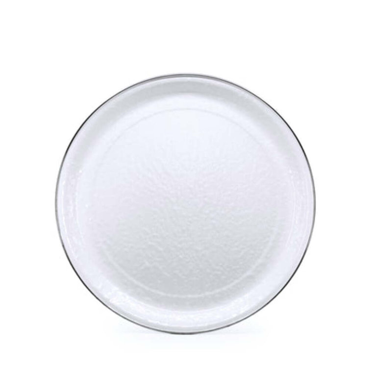 White Circular Enamel Tray with Stainless Steel Accents
