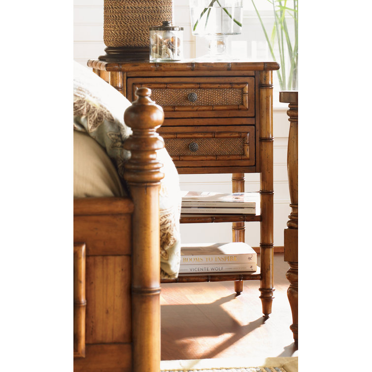 Island Estate Warm Maple 2-Drawer Nightstand with Woven Cane