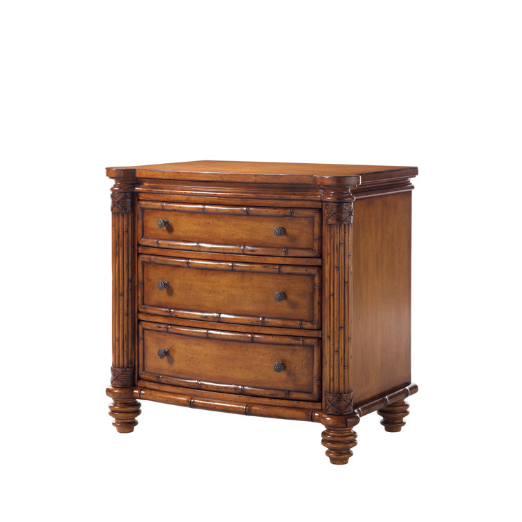 Traditional Brown 3-Drawer Bamboo Nightstand