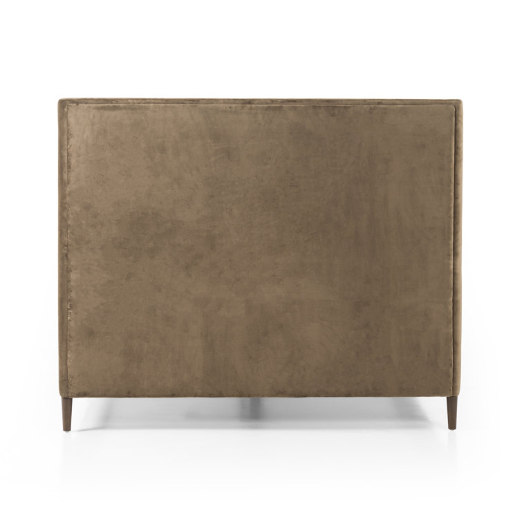 Dover Crescent Queen Bed with Distressed Natural Linen Upholstery