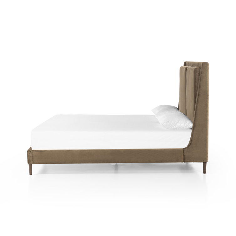 Dover Crescent Queen Bed with Distressed Natural Linen Upholstery