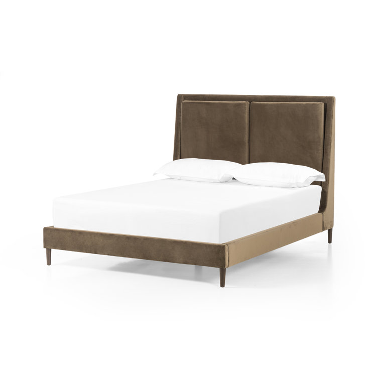 Dover Crescent Queen Bed with Distressed Natural Linen Upholstery