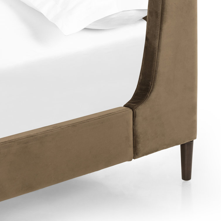 Dover Crescent Queen Bed with Distressed Natural Linen Upholstery