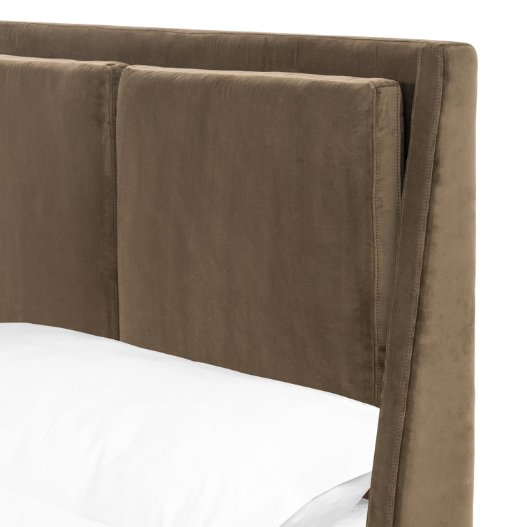 Dover Crescent Queen Bed with Distressed Natural Linen Upholstery