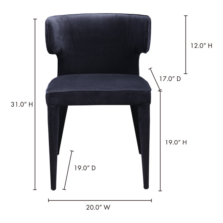 Black Velvet Upholstered Wingback Side Chair with Metal Legs