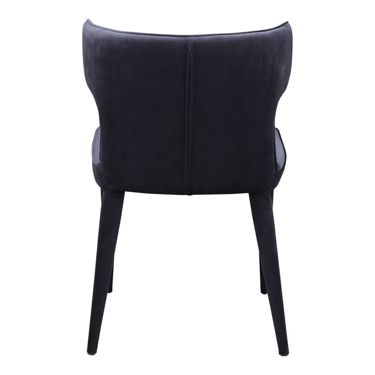 Black Velvet Upholstered Wingback Side Chair with Metal Legs
