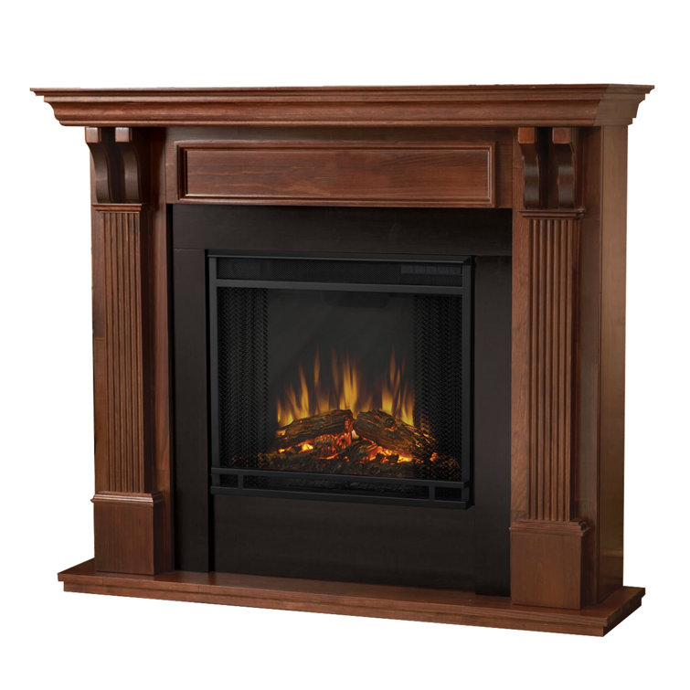 Mahogany 48-Inch Electric Fireplace with Carved Pilasters