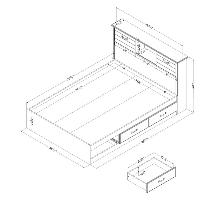 Twin Blueberry Oak Platform Bed with Storage and Headboard