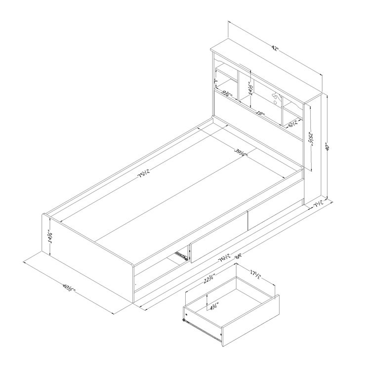 Blueberry Twin Wood Captain's Bed with Storage and Headboard