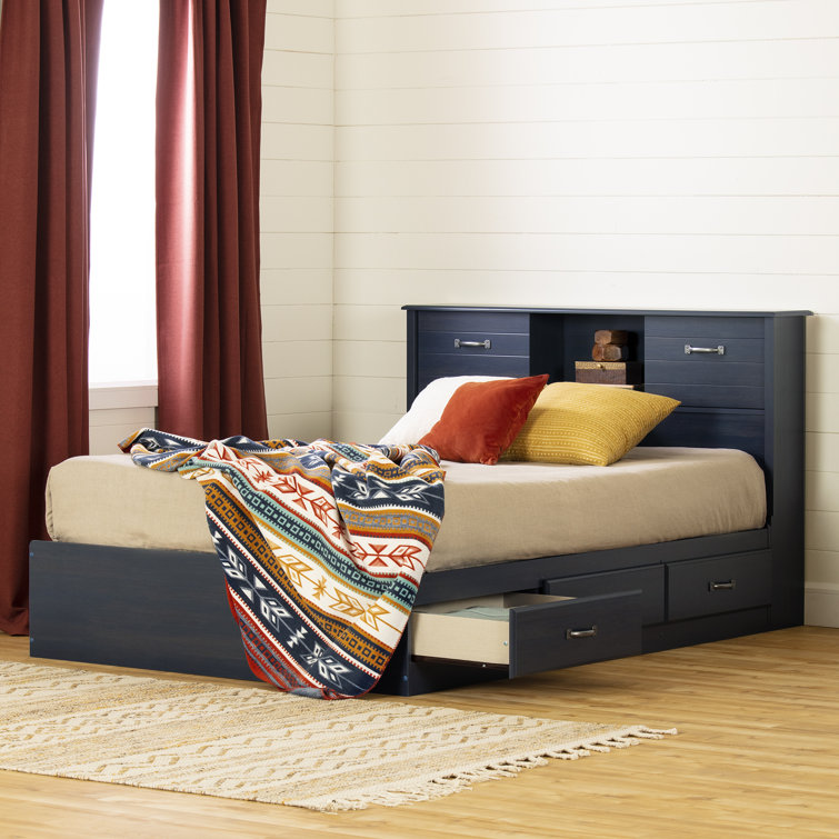 Twin Blueberry Oak Platform Bed with Storage and Headboard