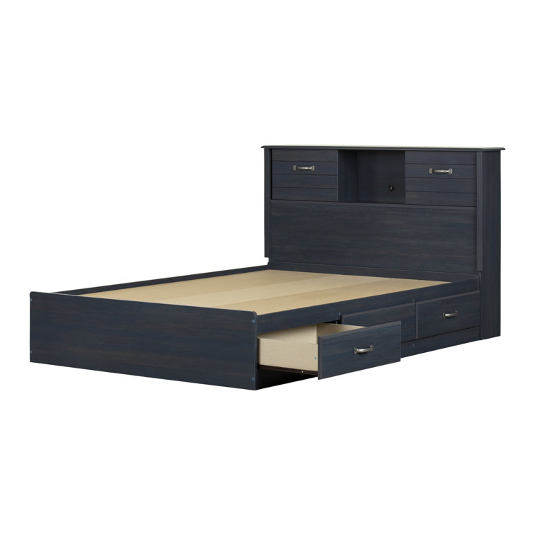 Twin Blueberry Oak Platform Bed with Storage and Headboard
