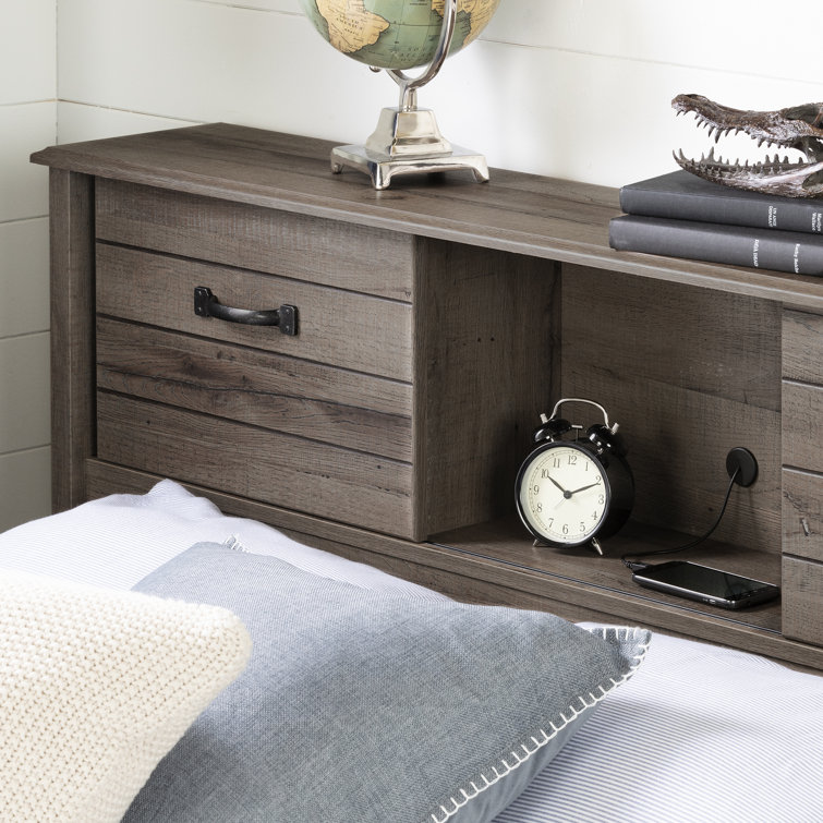 Fall Oak Full Platform Bed with Storage and Headboard