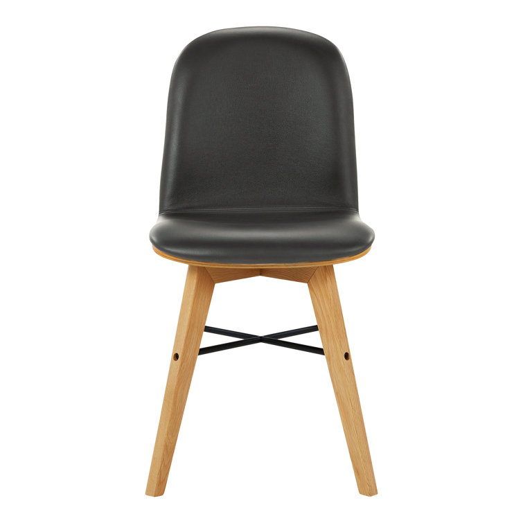 Black Genuine Leather Upholstered Oak Side Chair Set