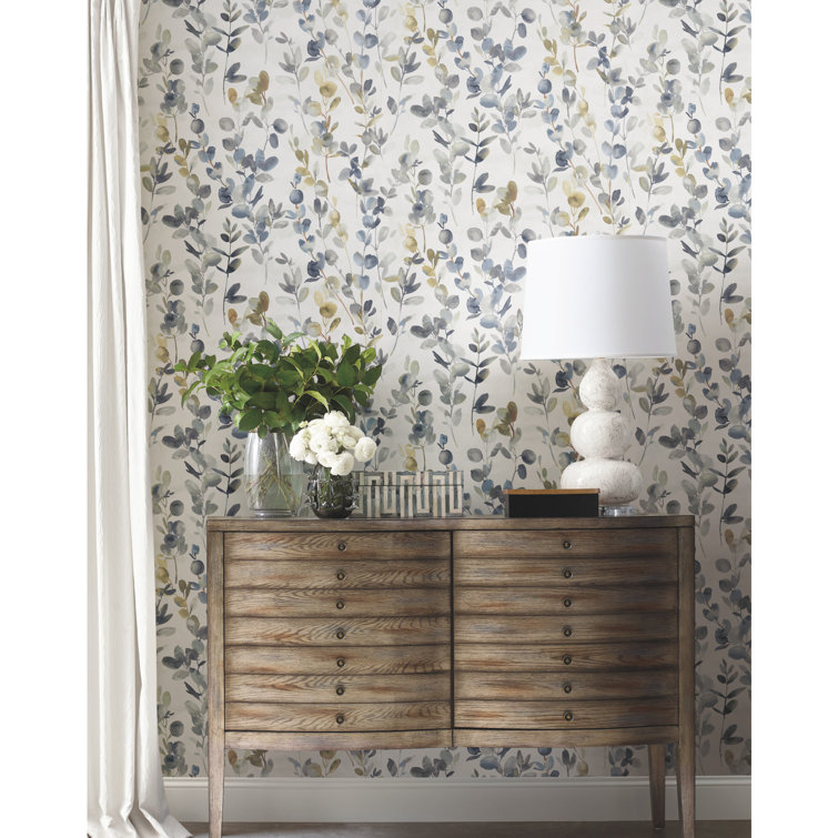 Navy Blue Eucalyptus Peel and Stick Vinyl Wallpaper