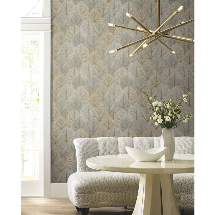 Warm Taupe Leaf Concerto Peel and Stick Wallpaper