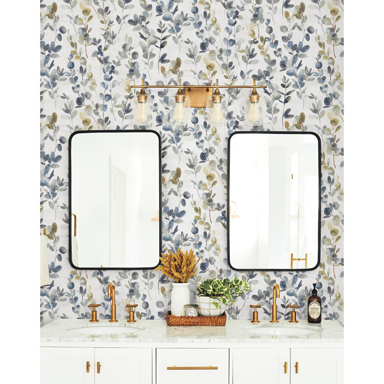 Navy Blue Eucalyptus Peel and Stick Vinyl Wallpaper