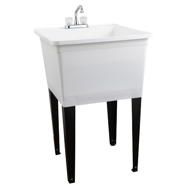 24.75" White Thermoplastic Freestanding Utility Sink with Chrome Faucet