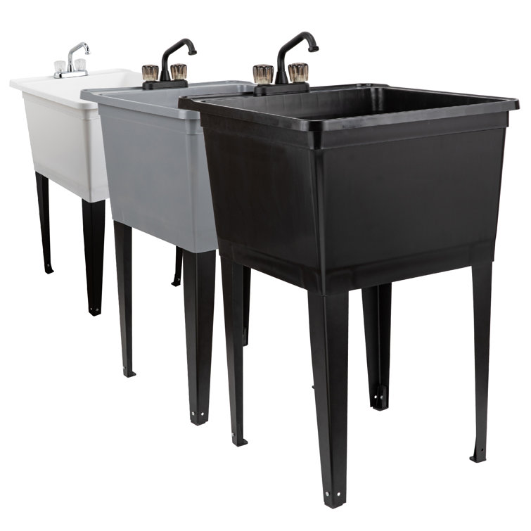 24.75" White Thermoplastic Freestanding Utility Sink with Chrome Faucet