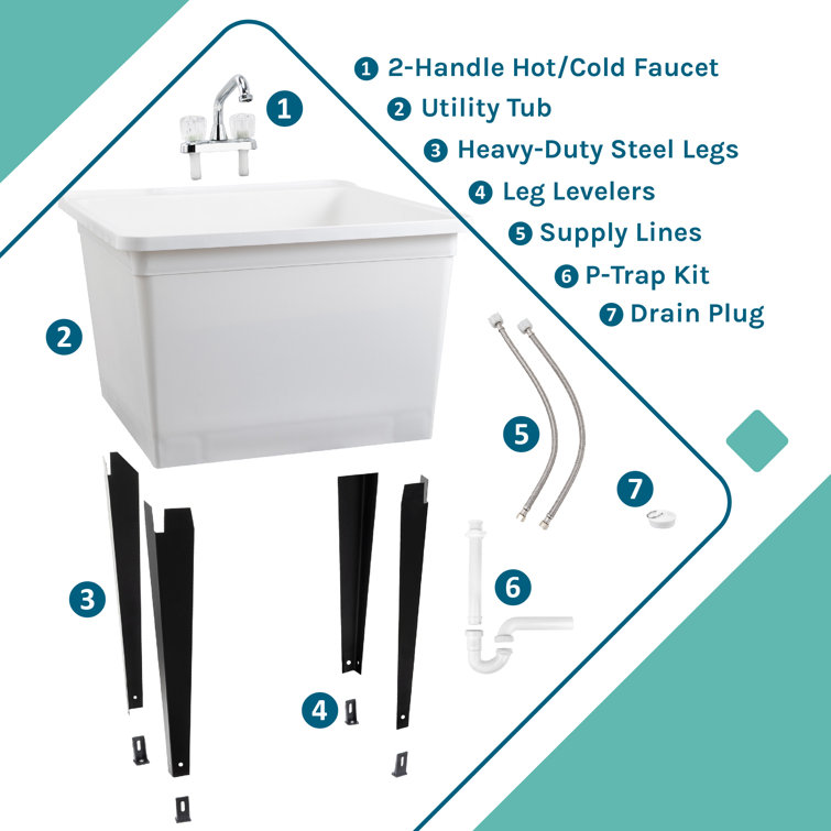 24.75" White Thermoplastic Freestanding Utility Sink with Chrome Faucet